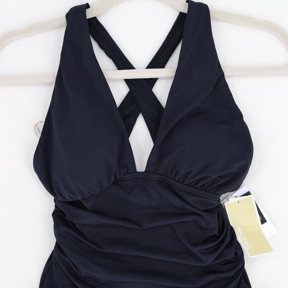 Michael Kors Women Solid Black Convertible Ruched One-Piece Swimsuit Size US 4 - Picture 4 of 6